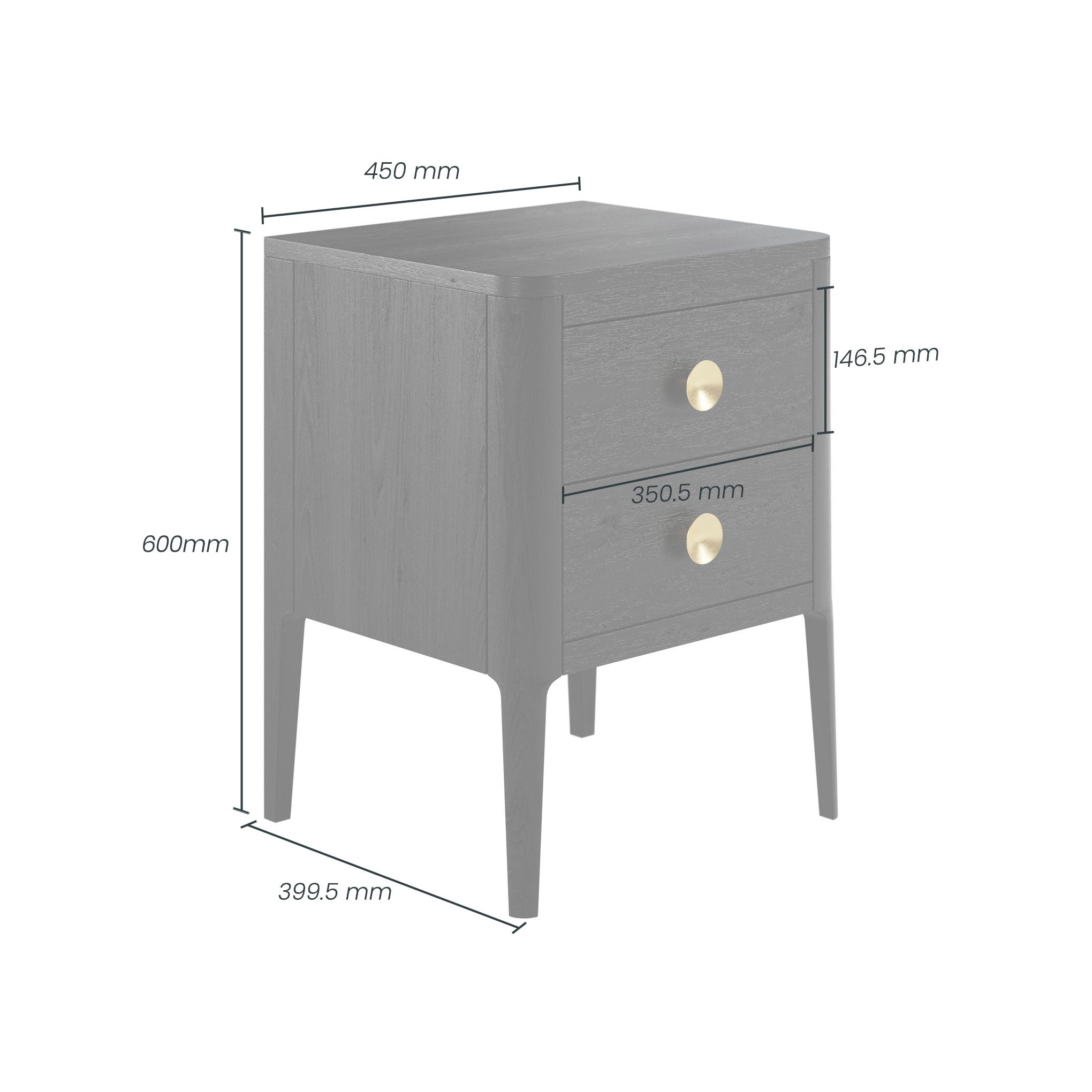 DI Designs Abberley Black Oak Wood & Gold Bedside Table | 2 Drawers